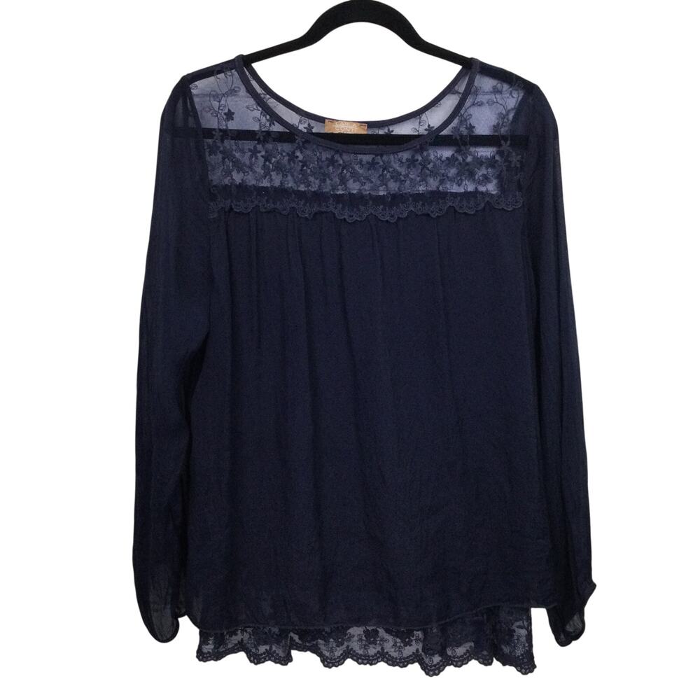 Carla Conti Silk Dark Romantic Feminine Lace Feminine Sheer Delicate Blouse M